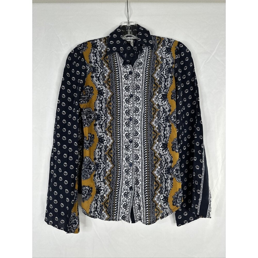 Novella Royale Button Up Top Womens Size XS Floral Bell Sleeve Bohemian